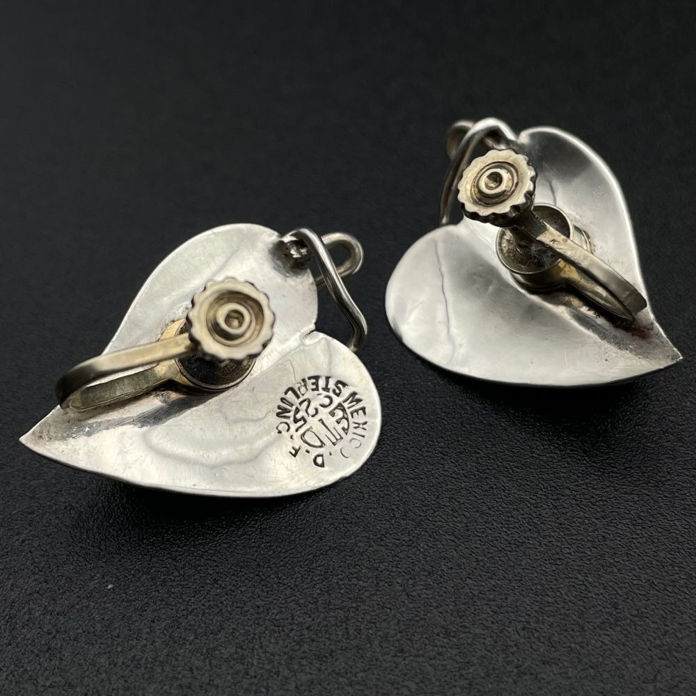 Vtg Sterling DF Mexico ETD Modern Leaf and Berry Earrings Signed Screw Back - Picture 3 of 5